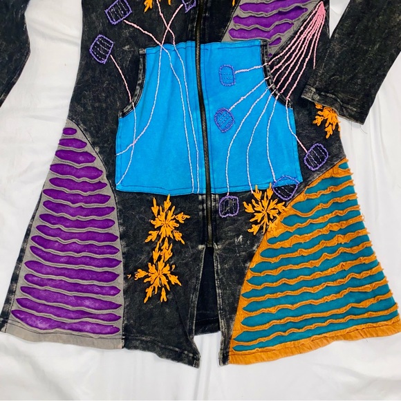 Rising International Patchwork Boho Zippered Jacket w/ Hood - Picture 3 of 7